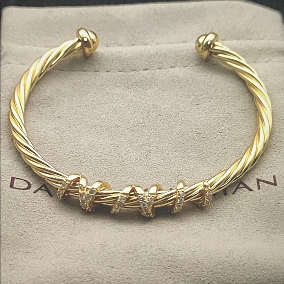David Yurman Gold Cable Bracelet with Diamond Accents - Picture 1 of 4